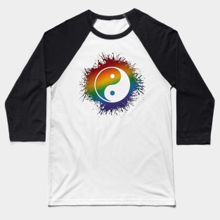 Paint Splatter LGBTQ Pride Rainbow Yin and Yang Symbol Baseball T-Shirt